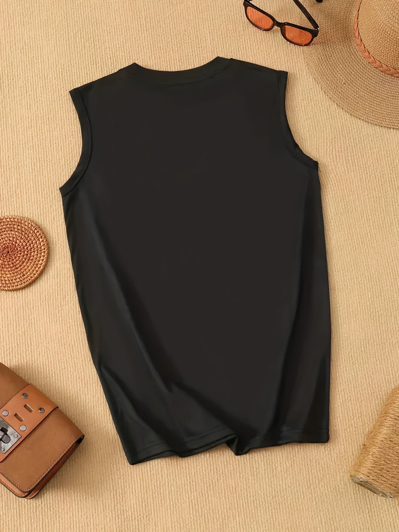 Women's Regular Vest, Wild Gothic Font Print Design Fun Cartoon Letter Pattern, Round Neck Casual, Machine Washable, Fashionable and Versatile Clothing