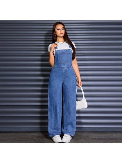 [Denim Wide Leg Jumpsuits] Womens Overalls Denim Straight Wide Leg Jeans Overall Loose Fit Bib Baggy Jean Jumpsuits Adjustable Straps
