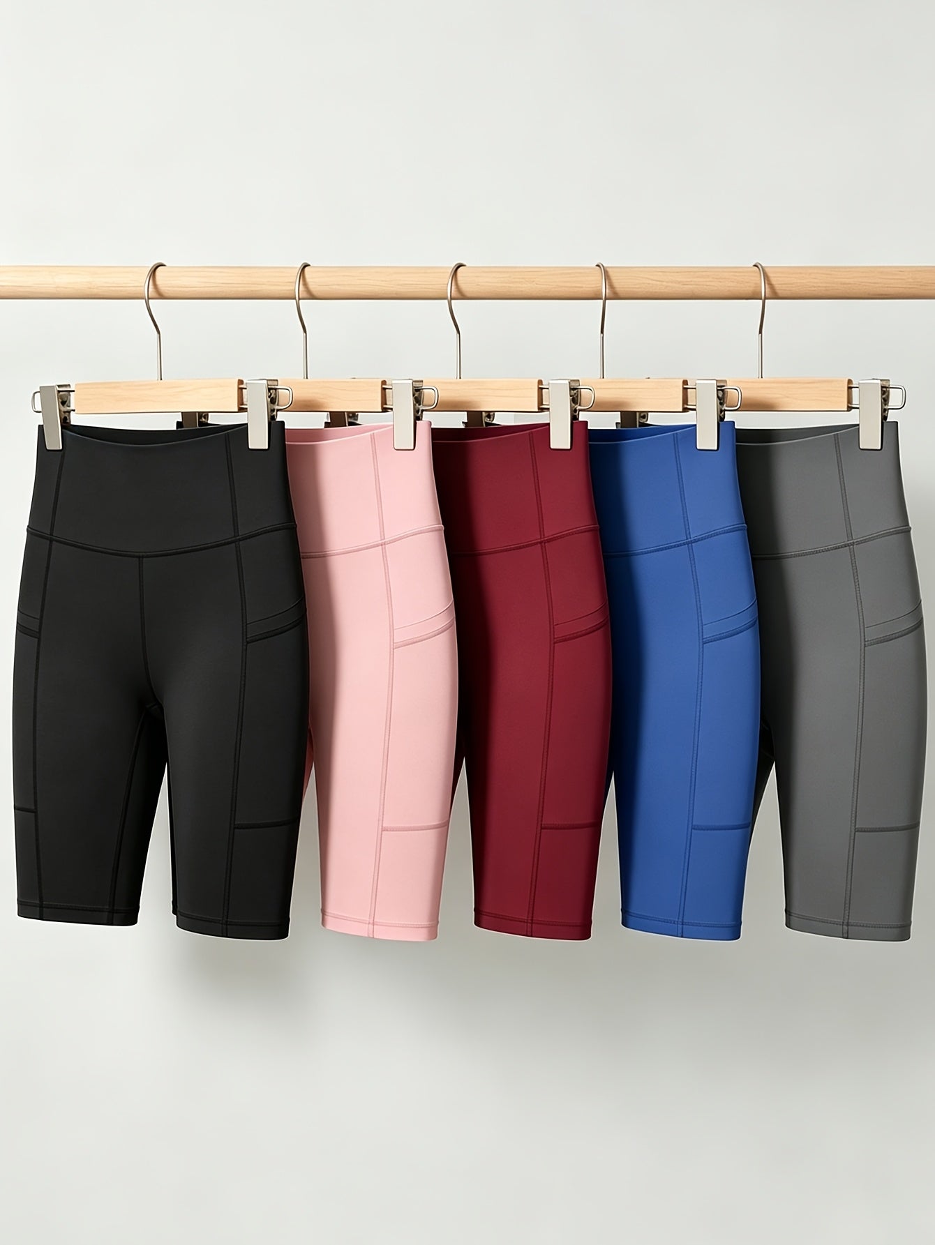 5pcs Set Of Women'S Sports Yoga Shorts, Running Tight Quick-drying Motorcycle Shorts, Three-inch Shorts, High-waisted Yoga Shorts That Tuck In The Abdomen And Lift The Hips, Side Pocket Design, Running Fitness Shorts