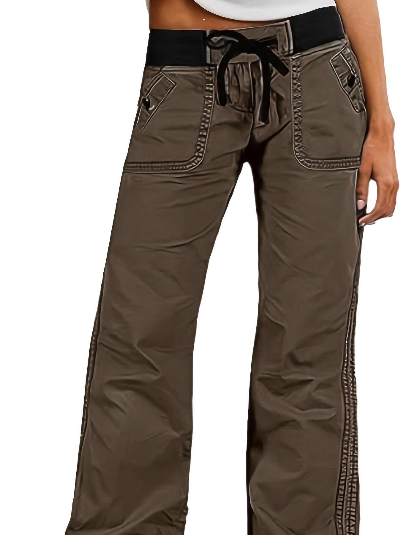 European And American Style, Individualistic Street Style, Slim Fit, Flattering, Cargo Pants, Women's Straight Leg Wide-Leg Pants with Lace-Up, Low-Rise Casual Jeans