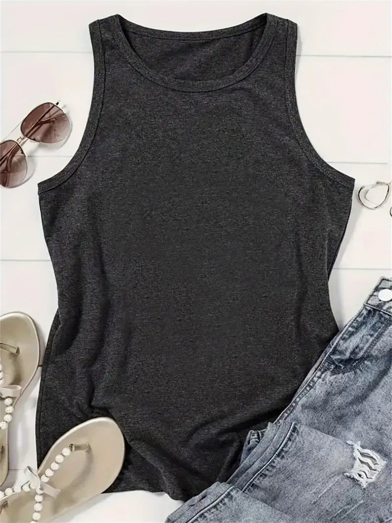 Women's Tank Top T-Shirt, Printed Tank Top T-Shirt, Sleeveless Tank Top T-Shirt, Women's Casual Tank Top T-Shirt 'Looks Like I Need a Beer' Humorous Pattern Print- American Flag Beer Mug, Star Design, Lightweight Summer Crew Neck Top
