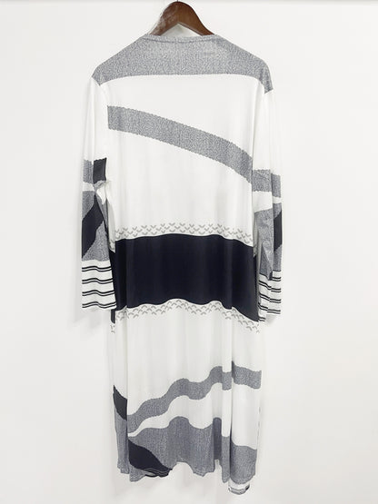 Home Relaxation| Women's Plus Size Geometric Print Open Front Cardigan - Casual Long Sleeve, Lightweight Knit Coat for Spring & Fall, Machine Washable, Lightweight Cardigan