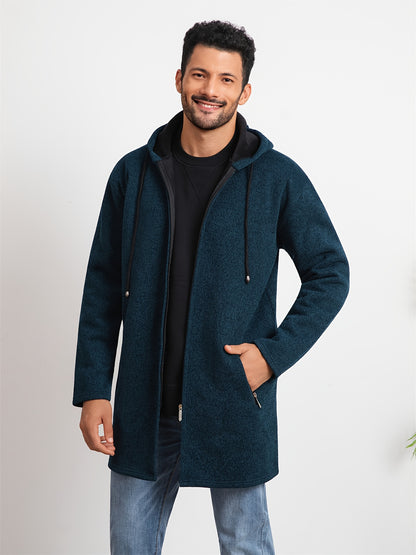 Men's Casual Hoodie, Hooded Mid Length Coat, Lined Zip Up Hoodie, Stylish Slim Fit Hoodie with Pockets, Suitable for Daily Wear, Outdoor Activities And Street