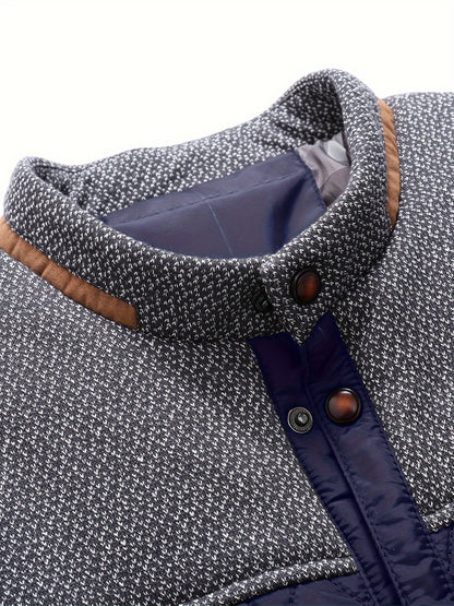 Men's Casual Stand Collar Plaid Side Seam Pocket Patchwork Jacket