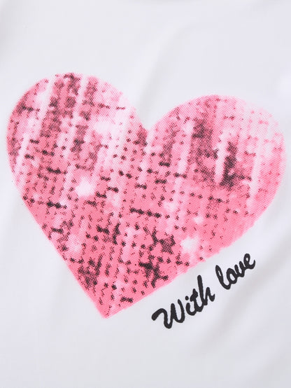6pcs Girls Casual Love Print Summer Set 8 Years Old Girls Round Neck Short Sleeve Dopamine Work Pants 10 Years Old Children's Explosive Clothing Children's Clothing Summer, Perfect for Outdoor