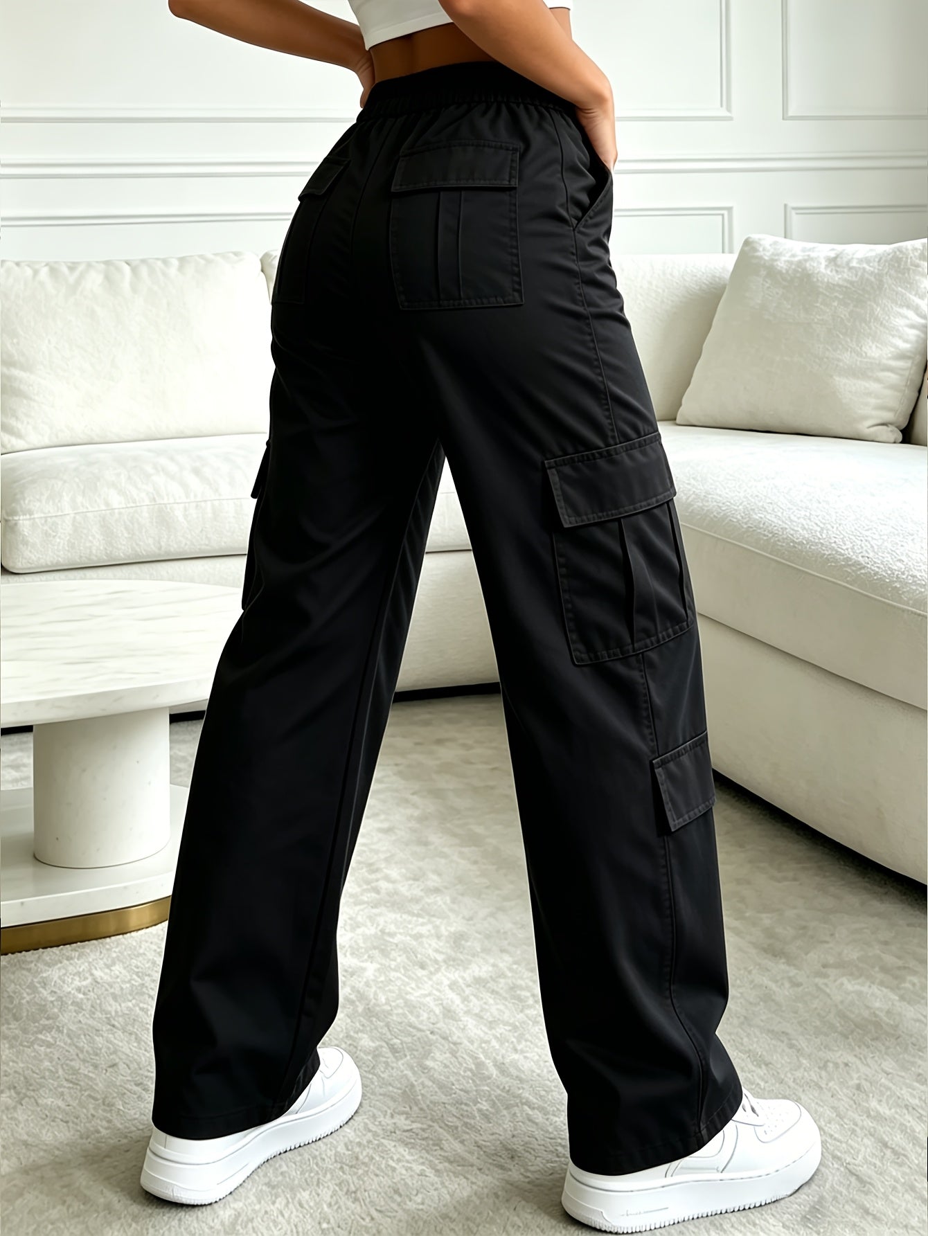 1 Pair Women'S High-Waisted Multi-Pocket Sporty Work Pants. Comfortable And Breathable. Suitable for Daily Outings, Shopping, Dating, Casual Wear, Weddings, Formal Events, And Graduation Ceremonies. The Perfect Choice for Gatherings with Friends