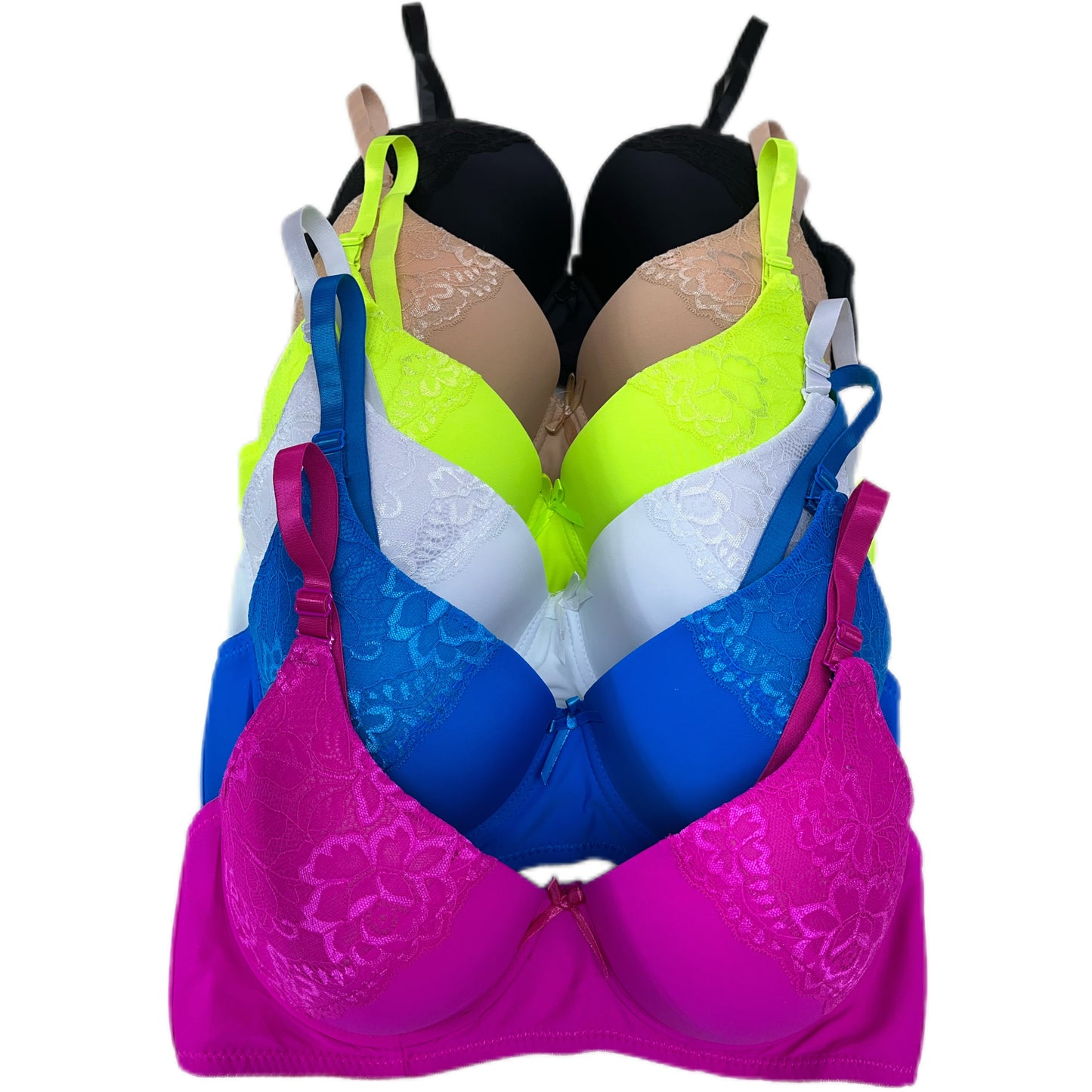 020305 KONGA 6Pack Women's Classic Lace Panel Underwire Support Bra B. C D DD Cup