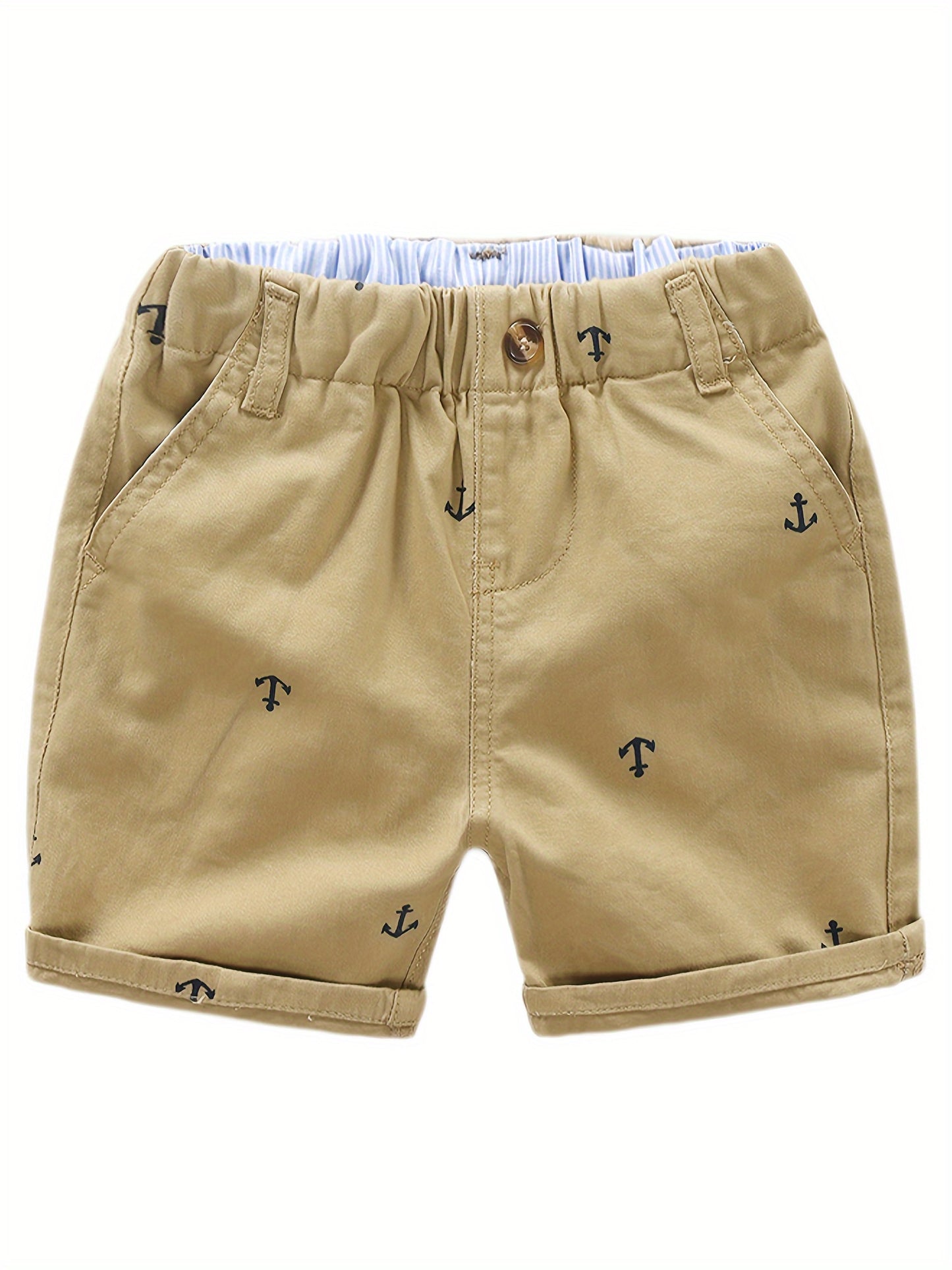 2-Pack Toddler Boys' Athletic Shorts With Pockets - Pull-On Design Active Adorable Anchor-Print, Soft And Breathable Casual Summer Shorts For Kids 1-7 Years, for Outdoor