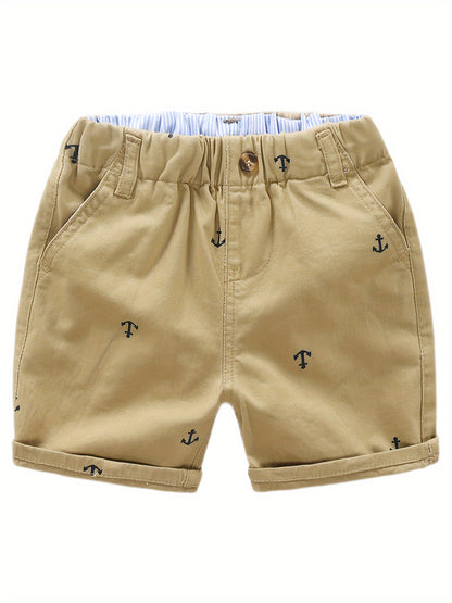 2-Pack Toddler Boys' Athletic Shorts With Pockets - Pull-On Design Active Adorable Anchor-Print, Soft And Breathable Casual Summer Shorts For Kids 1-7 Years, for Outdoor