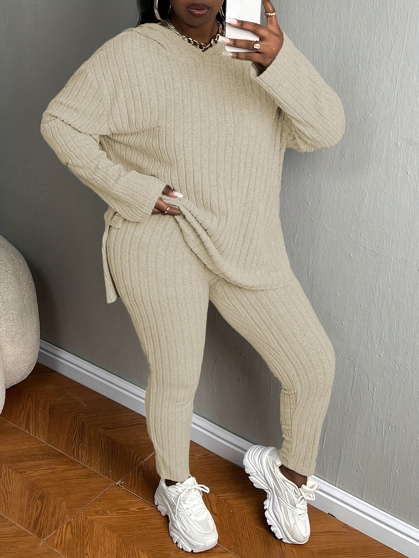 Plus Size, Women's Plus Size 2pcs Outfits Sweatsuits Sets Long Sleeve Hoodies Lounge Sets