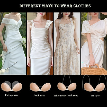 2-Pair Women' Self-Adhesive Strapless Push-Up Bra - Seamless Silicone Adhesive Breast Enhancer with Lift, Lightweight for Wedding,, Low-Cut Outfits (Suitable for Suspenders)