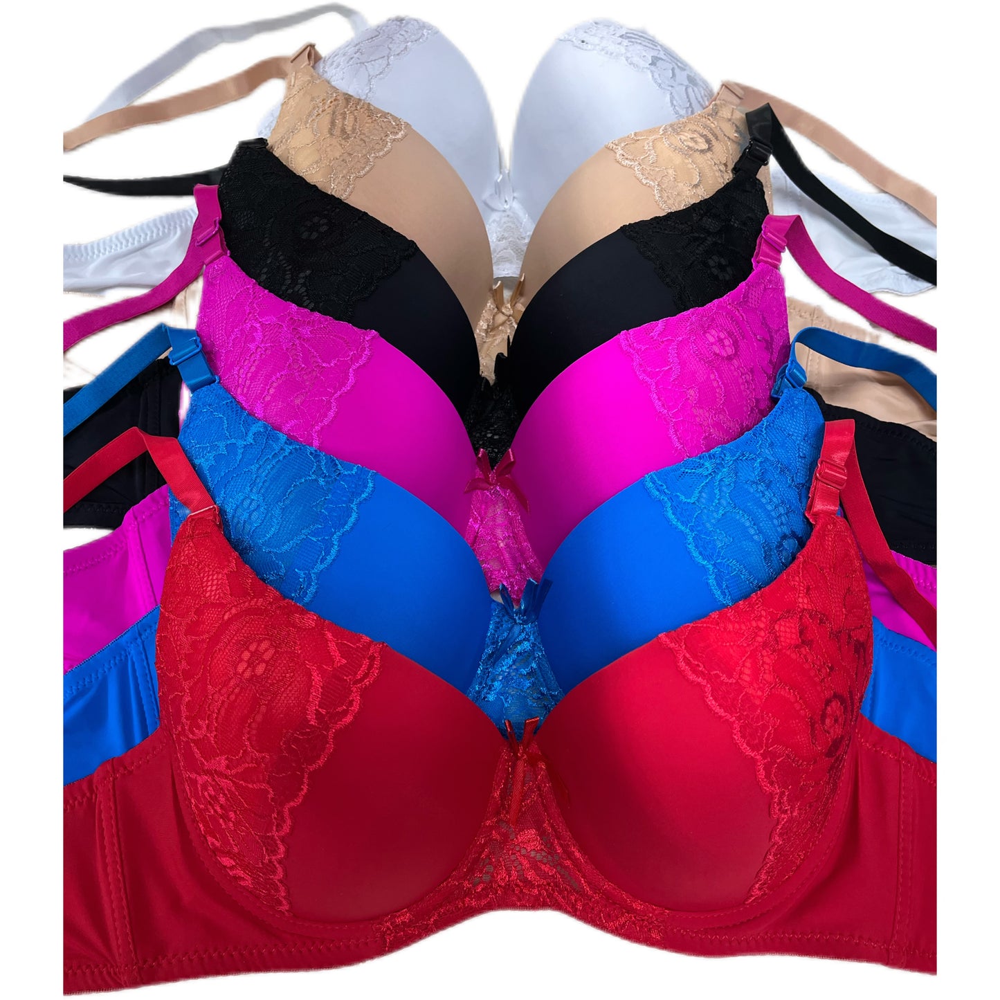 020305 KONGA 6Pack Women's Classic Lace Panel Underwire Support Bra B. C D DD Cup