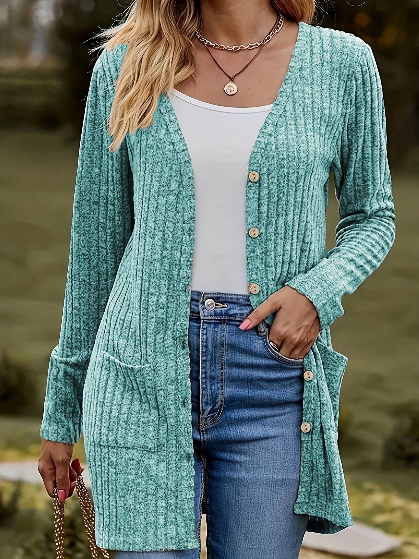 Elegant Orientation + Women'S Fashion Elegant Rib Button Pocket Cardigan