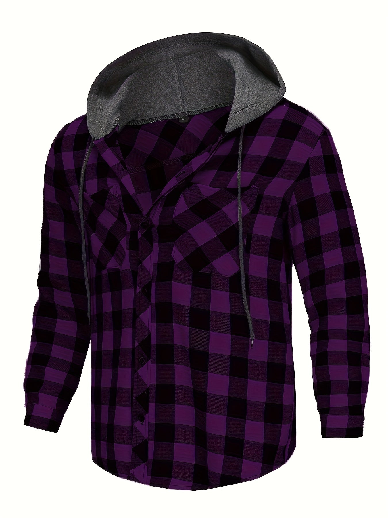 3pcs Set Men'S Hooded Plaid Long-Sleeve Shirt with Buttons, Suitable for Casual Home Wear in Spring And Autumn