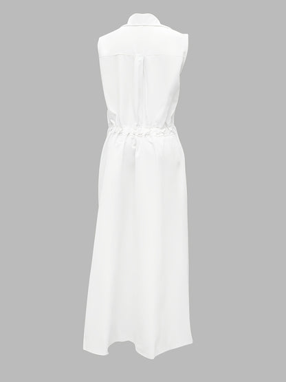 Sleeveless Solid Color Lapel Long Dresses Midi Dresses