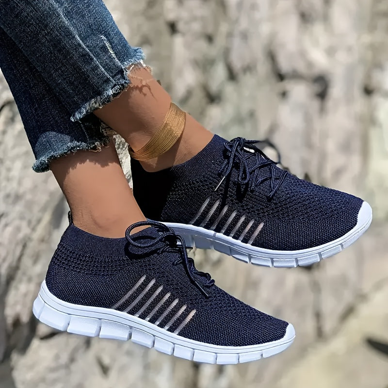 Fashionable Women'S Casual Comfortable Flat Sneakers, 2026 New Arrival Knitted Breathable Casual Low-Top Running Shoes, Fashionable Shock-Absorbing Rubber Sole Sports Shoes