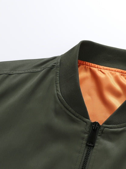 Men's Plus Size Windbreaker Jacket with Zip Closure And Baseball Collar, Casual Street Style, PLUS SIZE