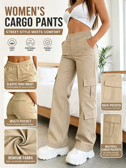 1 Pair Women'S High-Waisted Multi-Pocket Sporty Work Pants. Comfortable And Breathable. Suitable for Daily Outings, Shopping, Dating, Casual Wear, Weddings, Formal Events, And Graduation Ceremonies. The Perfect Choice for Gatherings with Friends