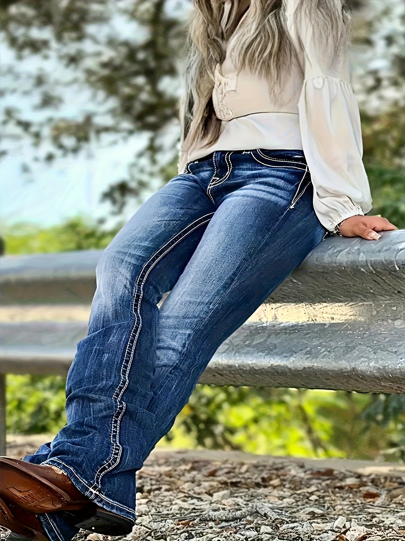Women's Dark Blue High-Waist Slim-Fit Jeans - product view 3