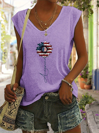 Women'S Casual V-neck Vest with , Letters and Pattern Printing, Regular Version, Spring and Summer Fabric, Women'S Printed Vest with Letters and Patterns