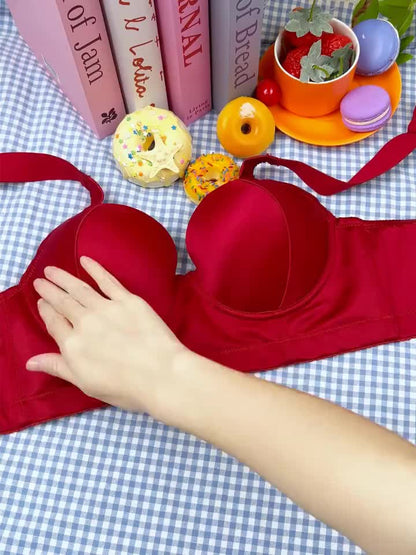 Glossy Solid Color Bra for Women, Push-Up Style, Features Wide Shoulder Straps, Comfortable And Versatile