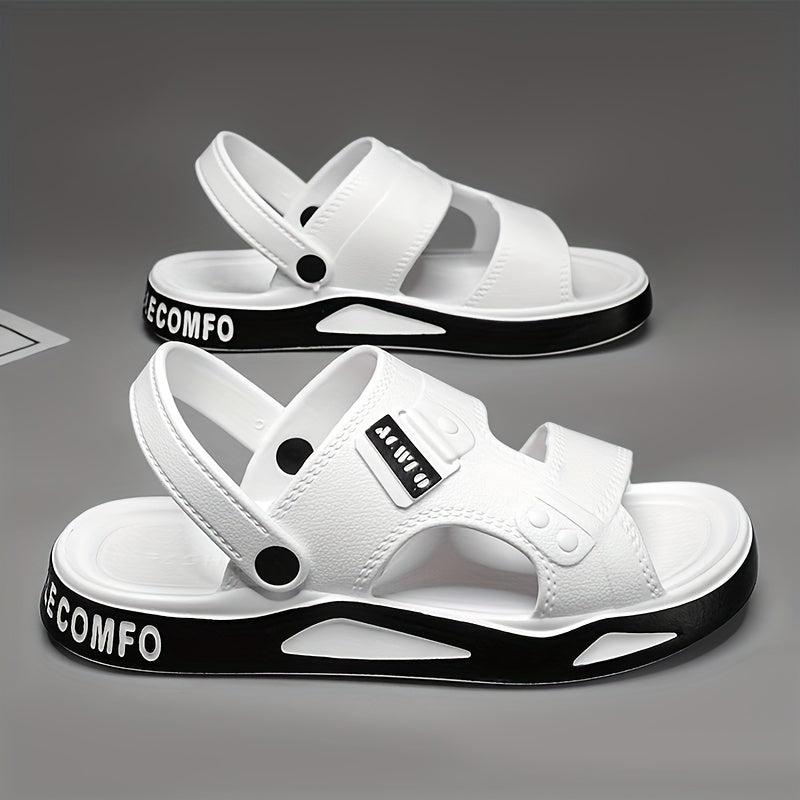 RECOMFOX Men'S EVA Slides - Comfortable, Non-Slip, Open-Toe Slippers with Arch Support for Indoor & Outdoor Use - Stylish Black with Red Accents for Beach, Shower, and Casual Wear