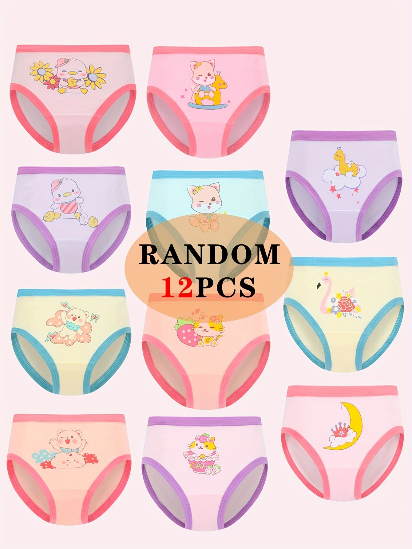 Random 12pcs/Pc Girls Briefs Cute Animal Pattern Soft Comfortable Girls Panty