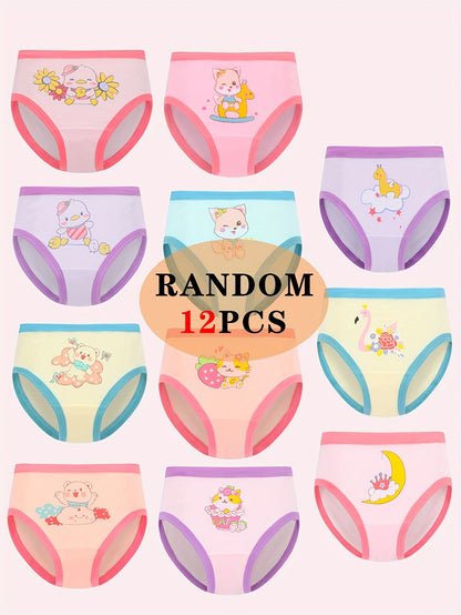 Random 12pcs/Pc Girls Briefs Cute Animal Pattern Soft Comfortable Girls Panty