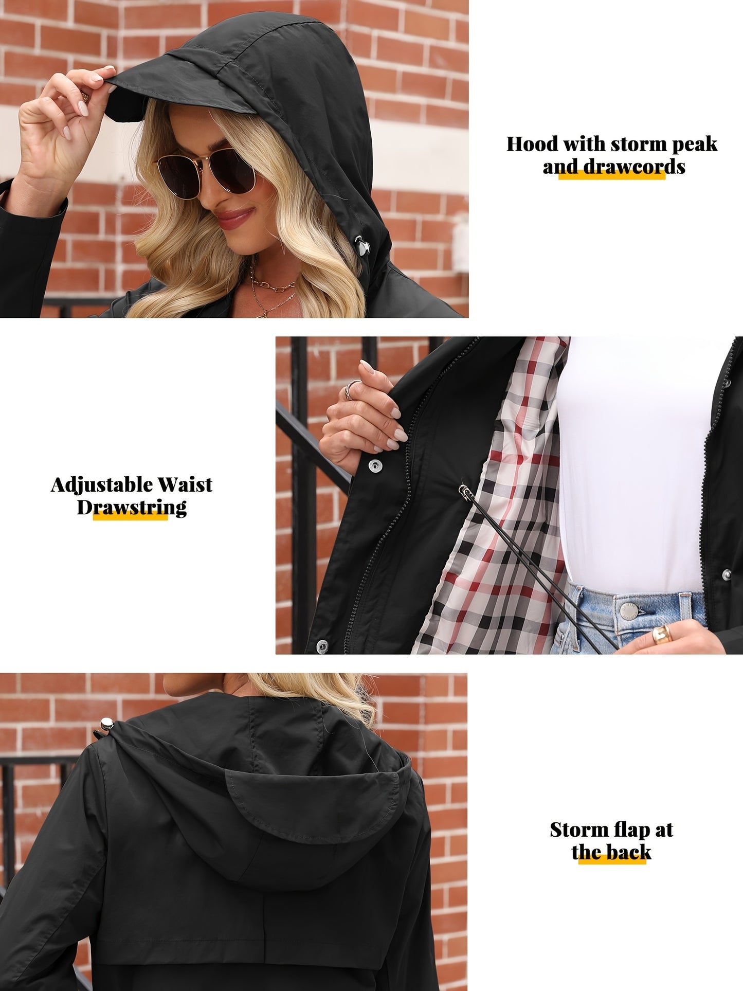 Women'S Lightweight Raincoat - Breathable Windbreaker Jacket With Adjustable Hood, Stylish Trench Coat For Outdoor & Work, Machine Washable, X-Shape Design