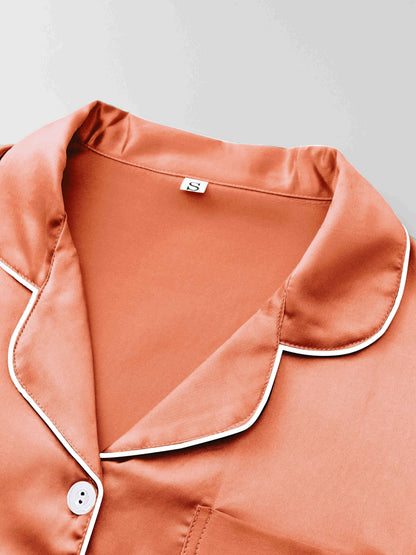 Casual Fashion Comfortable Spring/Summer/Autumn Satin Color Ding Short Sleeve Shirt & Elastic Shorts & Elastic Pants Three-piece Pajama Set