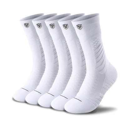 5 Pairs Of Professional Sports Socks For Men And Women, Running Marathon High Crew Outdoor Basketball Socks With Sweat Absorption And Shock Absorption Rubber Sole, Mid - Calf Socks, Arch Support, Compression Cotton Socks, Easter Gifts