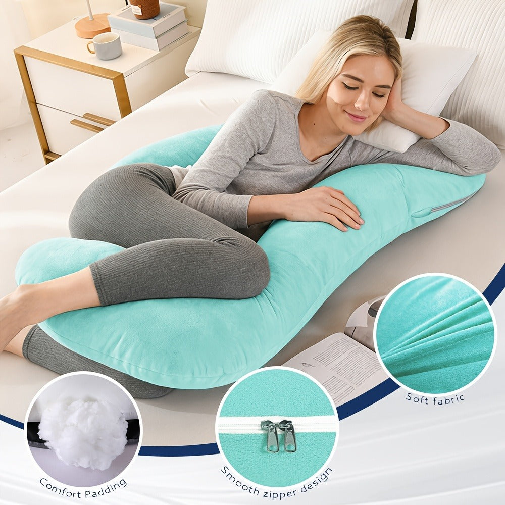 J-Shaped Pregnancy Pillow - Full-Body Support with Removable Cover