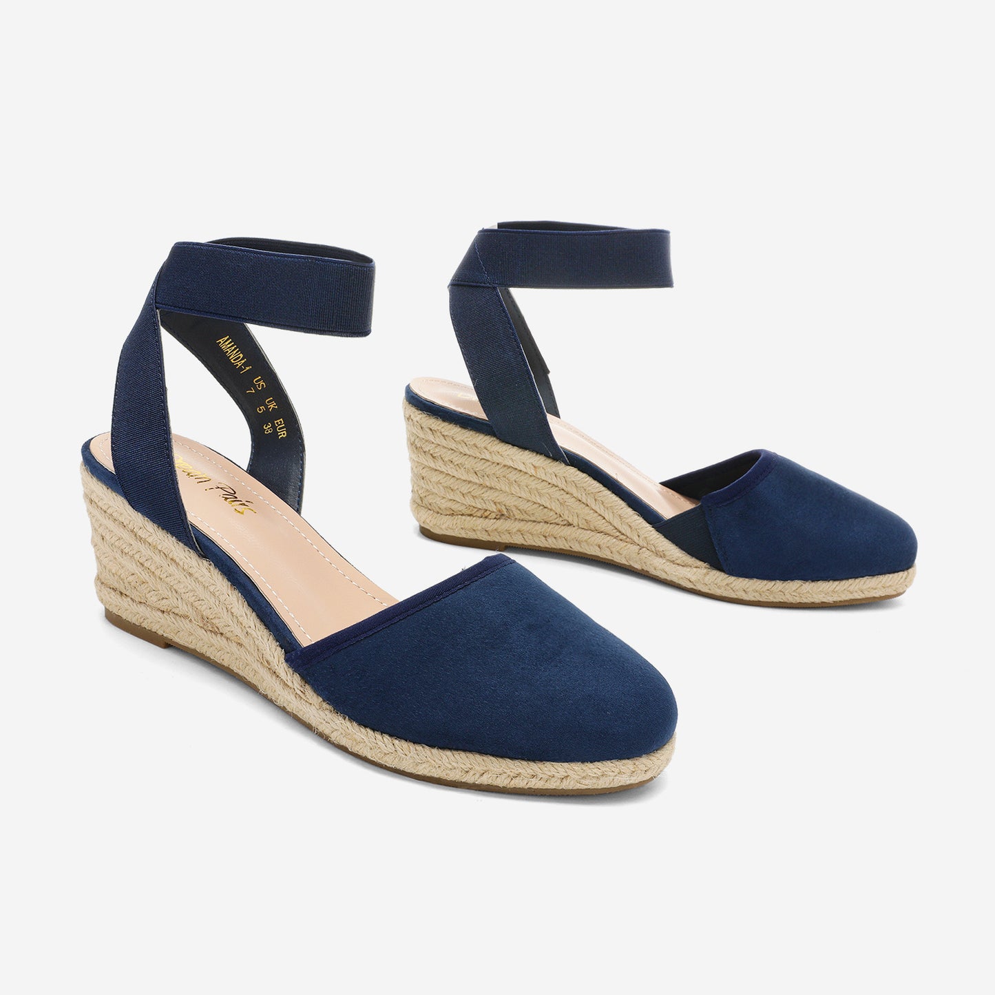 Women's Elastic Ankle Strap Espadrilles Wedge Sandals Summer Wedge Sandals Elastic Ankle Strap Espadrilles Platform Closed Toe High Heel Stretch Textile Bridal Shoes