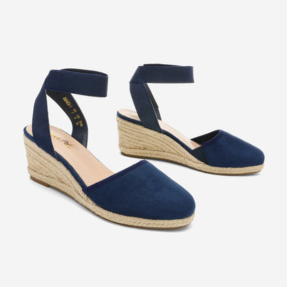 Women's Elastic Ankle Strap Espadrilles Wedge Sandals Summer Wedge Sandals Elastic Ankle Strap Espadrilles Platform Closed Toe High Heel Stretch Textile Bridal Shoes