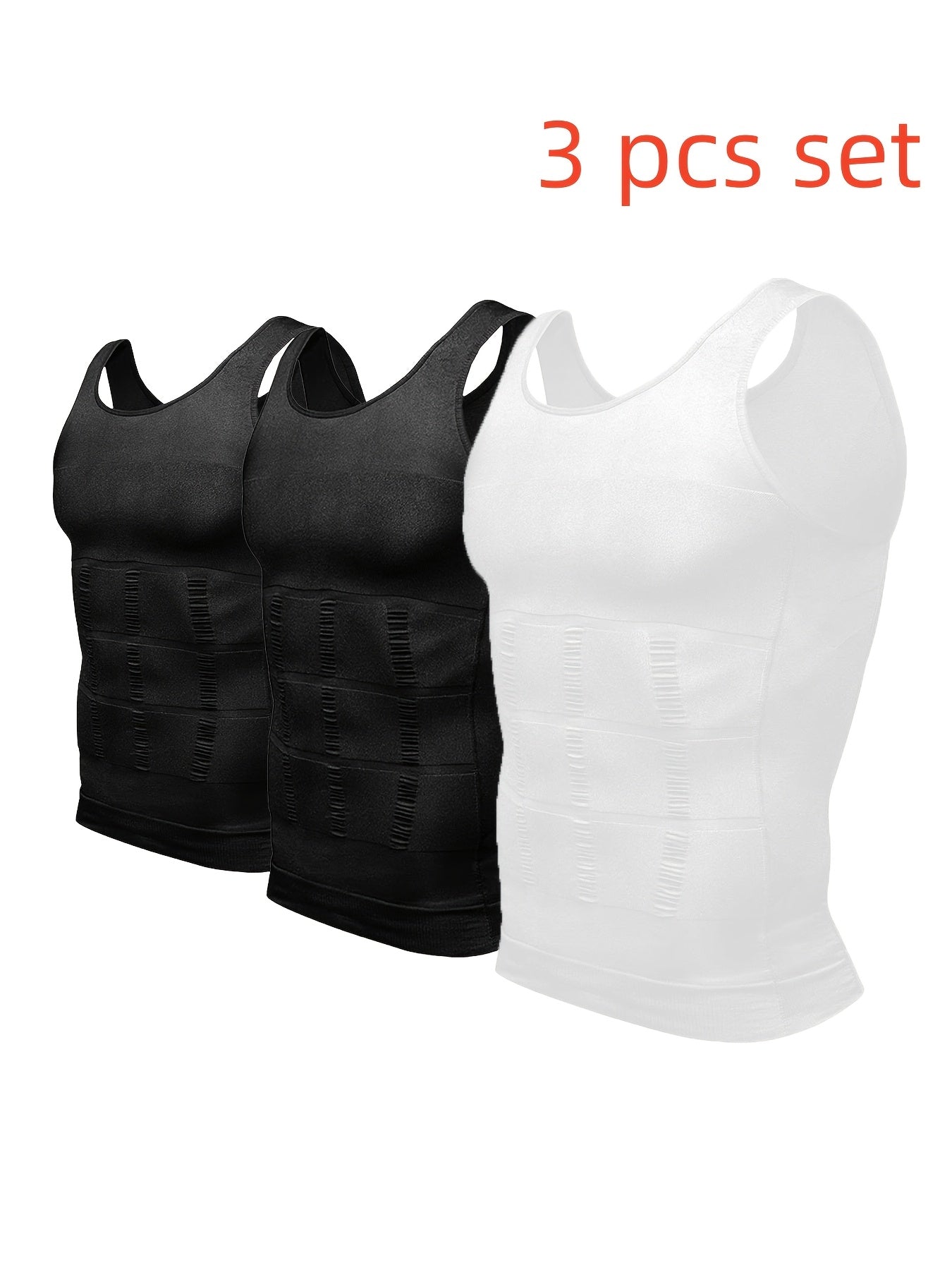 3pcs Pack Men's Compression Shaping Vest - Tummy Control Slimming Shirt, Muscle Enhancing Workout Tank Top Suitable for Gym, Post-Surgery & Casual Attire - Discreet Shapewear (Machine Washable)