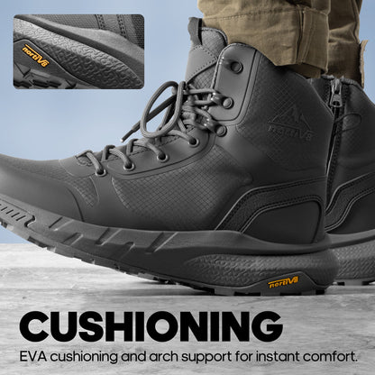 Men's Waterproof Hiking Boots Mid Tactical Boot Comfortable Lightweight Boots for Work All Day Side Zipper Motorcycle Combat Boots Backpacking Trekking