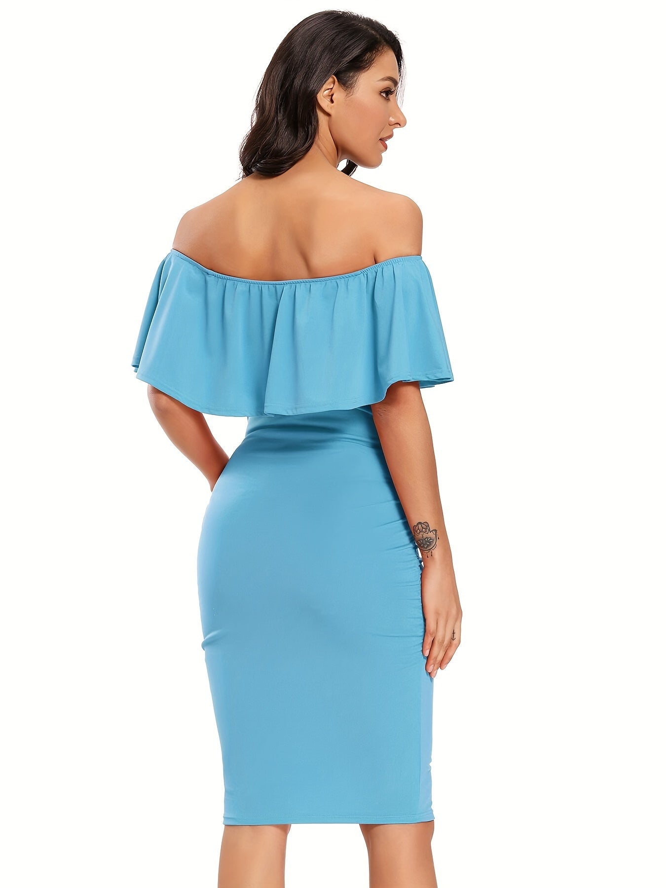 Women's Maternity Dress Off Shoulder Ruffle Sleeveless Bodycon Dress for Baby Shower