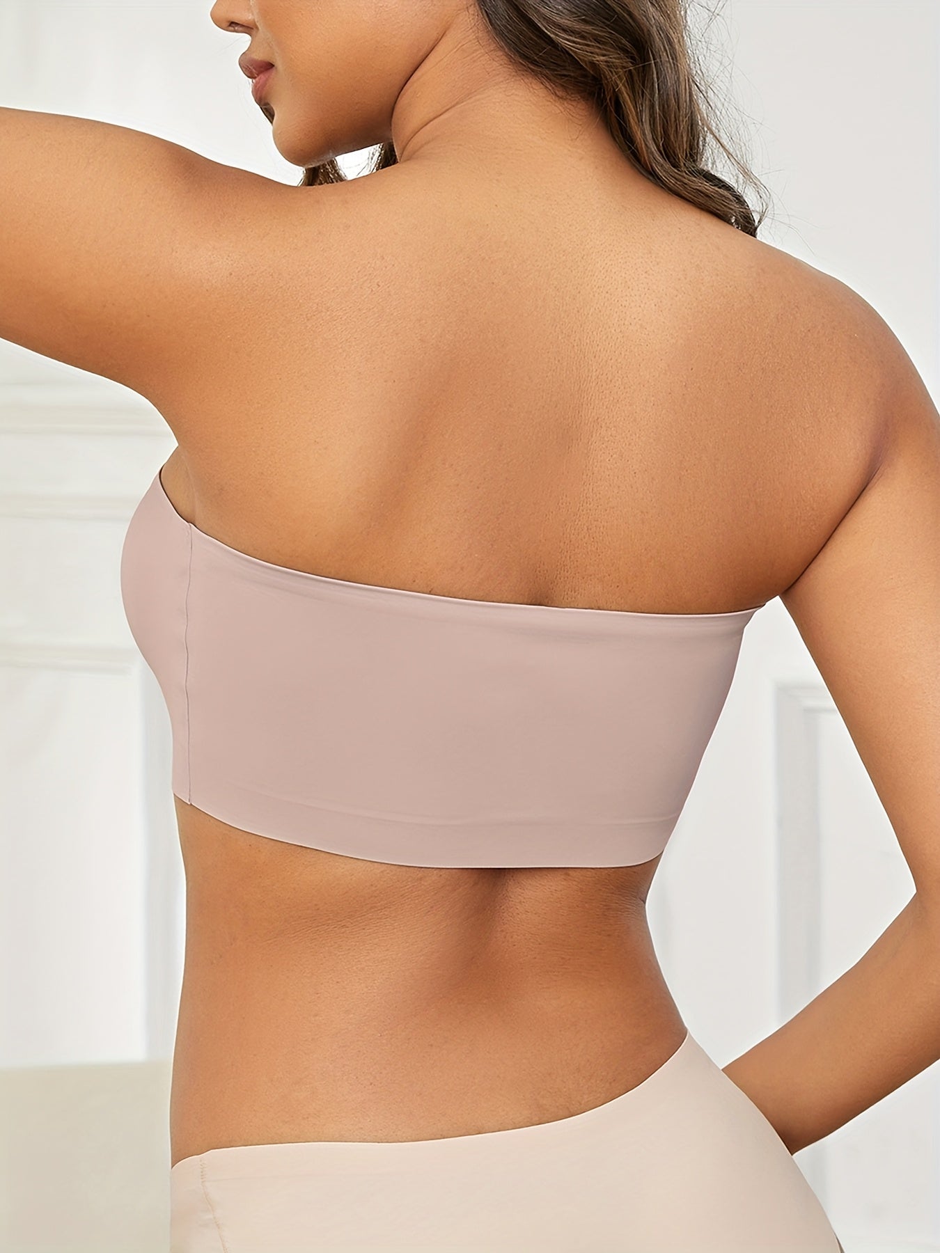 1pc ESSELEGANCE Seamless Wireless Bandeau Bra - Soft Nylon & Elastane Blend, No-Show Design, Beige/Nude, Comfortable Stretch Fit for Casual Attire