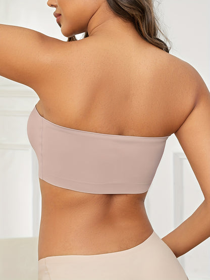 1pc ESSELEGANCE Seamless Wireless Bandeau Bra - Soft Nylon & Elastane Blend, No-Show Design, Beige/Nude, Comfortable Stretch Fit for Casual Attire
