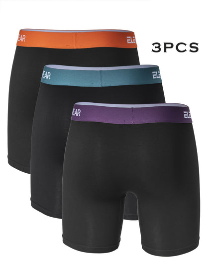 ELEWEAR 3pcs Men's Bamboo Fiber Boxer Briefs - Breathable, Moisture-Wicking, Stretchy Underwear for Sports & Casual Wear
