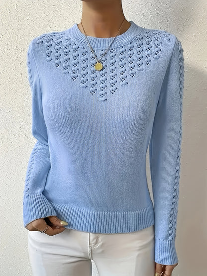 Women'S Casual Crew Neck Sweater - Soft Light Blue Pullover with Ribbed Detailing, Long Sleeves, And Front Pockets for Casual Attire, Casual Wear Sweater | Crew Neck Sweater | Construction, Sweater Dress