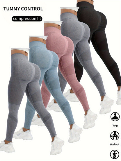 5 Pack Super Soft Leggings For Women - High Waisted Tummy Control No See Through Workout Yoga Running Pants Leggings -  Polyester & Spandex Blend - Suitable for Yoga, Running, & Workouts - Perfect Gift for Fitness Enthusiasts