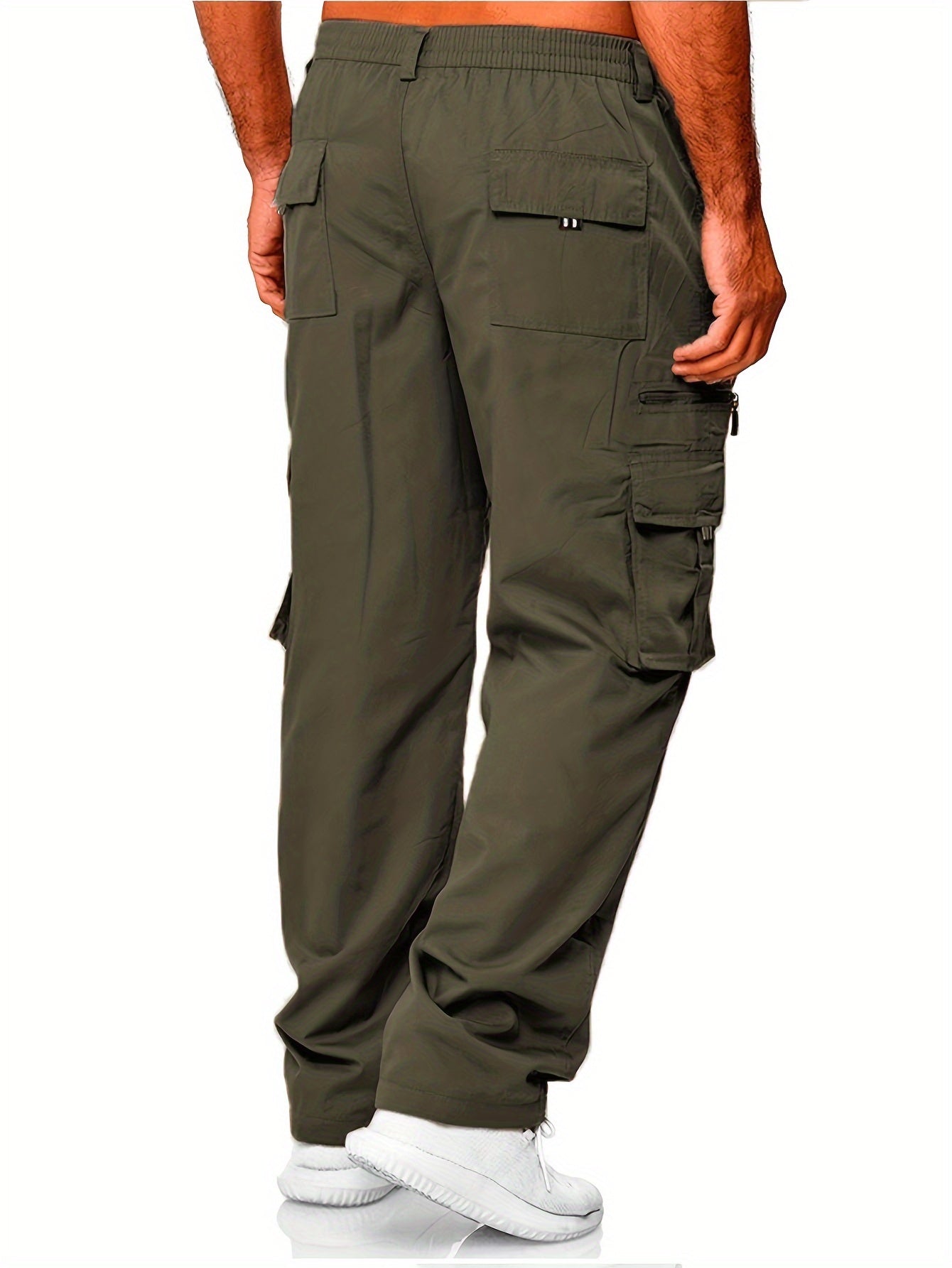 3pcs Men'S Casual Solid Color Cargo Pants, Polyester Non-Stretch Woven Fabric, Multiple Pockets, Regular Fit, Spring/Fall Season, Hiking & Outdoor Scene, Weekend Casual Occasion, Thick