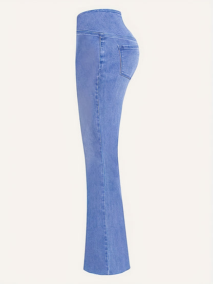 Women's High-Waisted Stretch Jeans - Wide-Leg Bell-Bottom Flared Pants with Cross-Waist , -Like Rayon//Spandex (75/23/2%), All-Season Casual to Dressy Wear, Wrinkle-Resistant Trousers