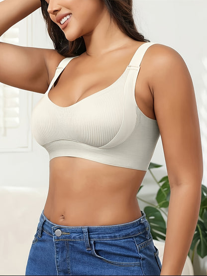 3pcs Women'S Bra Set - Wire-Free Push-Up Support with Adjustable Straps, Ultra-Soft Breathable Non-Detachable Padded Cups, Full Bust Coverage for Daily Wear (Lingerie) - 3 Bras Suitable for Women (White, Apricot, Black)