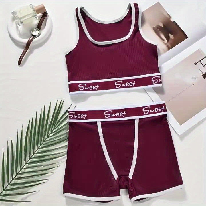1 Set of Underwear Set with Women'S Letter Print, Dopamine Vest Bra, American Sports Underwear, Breathable Solid Sports Bra And Underwear, Push Up Bra And Underwear Underwear Set