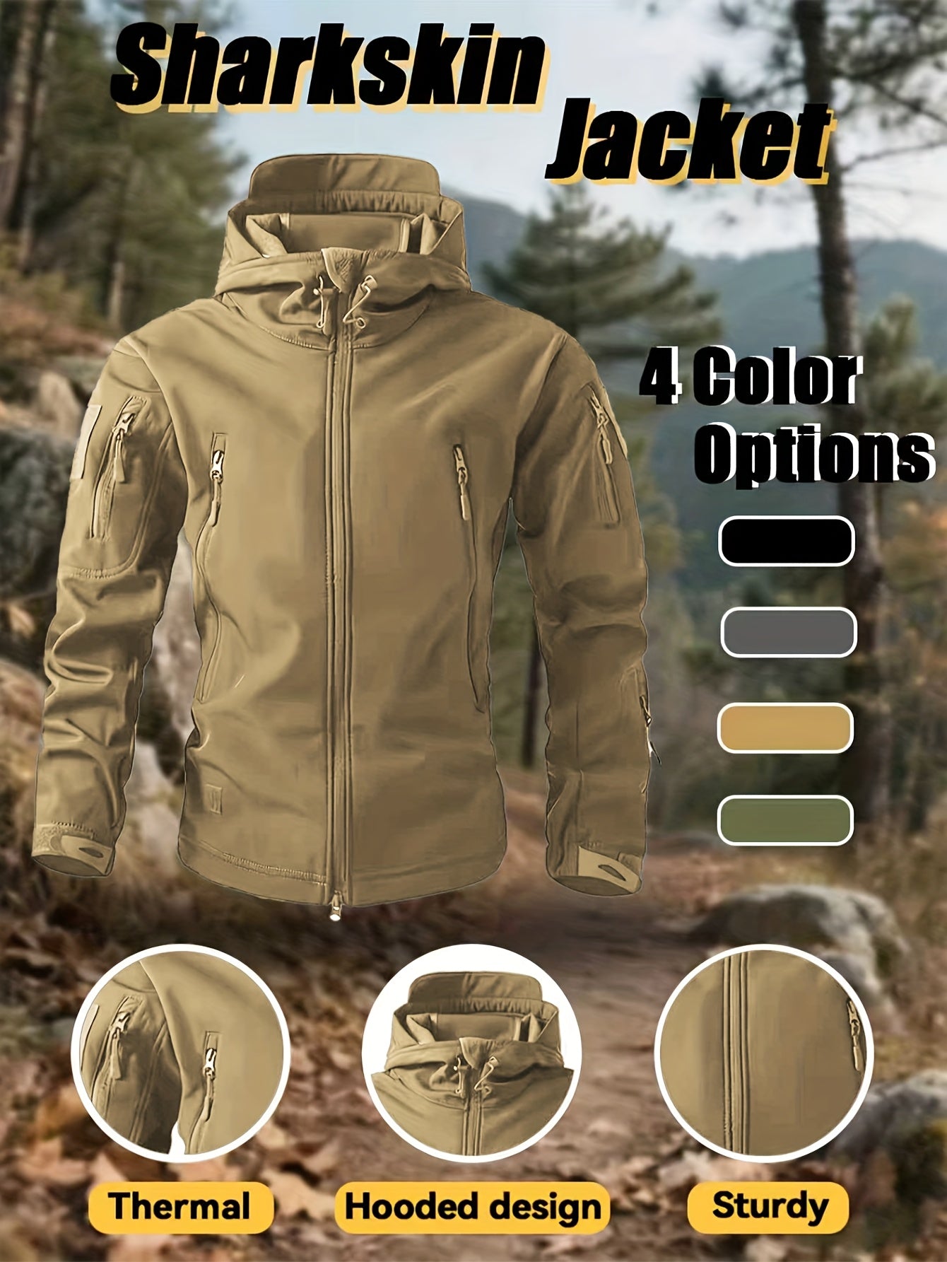 Men'S New Thickened Two-Piece Windproof Jacket And Hoodie Designed for Autumn And Winter, Featuring Multiple Pockets, Elastic Materials, And Warmth, Ideal for Hiking, Skiing, Fishing, And Outdoor Sports. Tactical Style with Breathable Fabrics