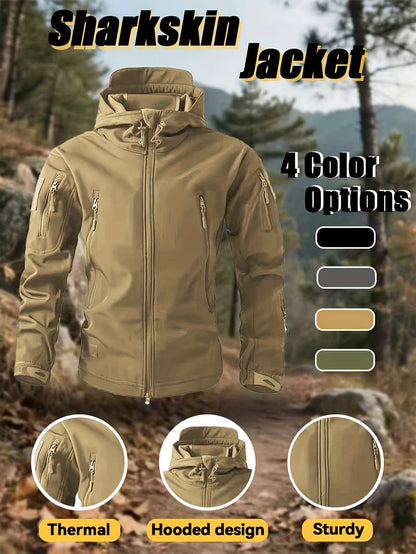 Men'S New Thickened Two-Piece Windproof Jacket And Hoodie Designed for Autumn And Winter, Featuring Multiple Pockets, Elastic Materials, And Warmth, Ideal for Hiking, Skiing, Fishing, And Outdoor Sports. Tactical Style with Breathable Fabrics