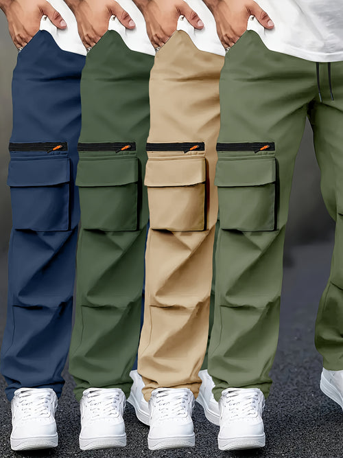 Set of 4 Men'S Long Pants with Cinched Waist And Multiple Pockets, Ideal for Outdoor Work Year-Round.