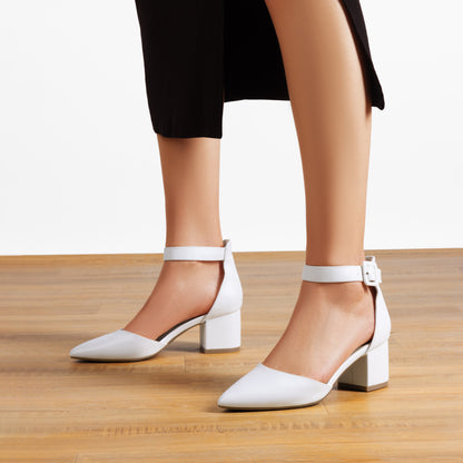 Pointed Toe Low Chunky Heels Pump Shoes Women Pumps with Ankle Strap